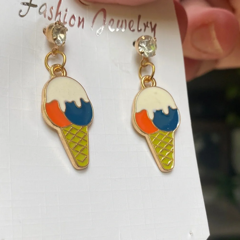Colorful Ice Cream Cone Earrings for Kids